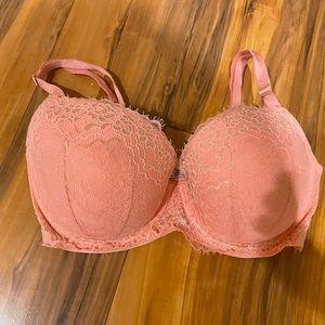 Victoria Secret Angels Lace Coral Peach with Gold Demi Bra 32DDD